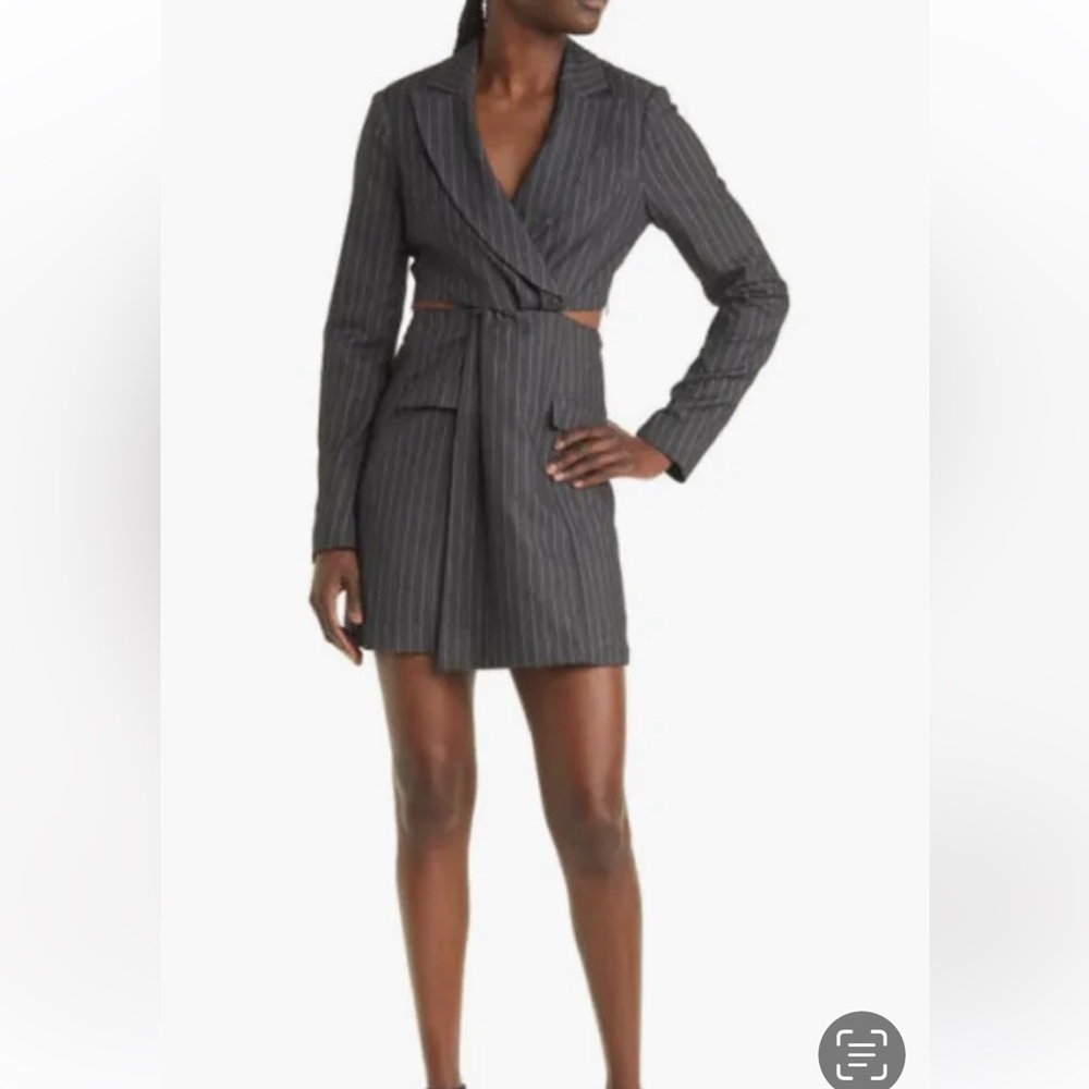 Women's Long Sleeve Pinstripe Blazer Dress - Black